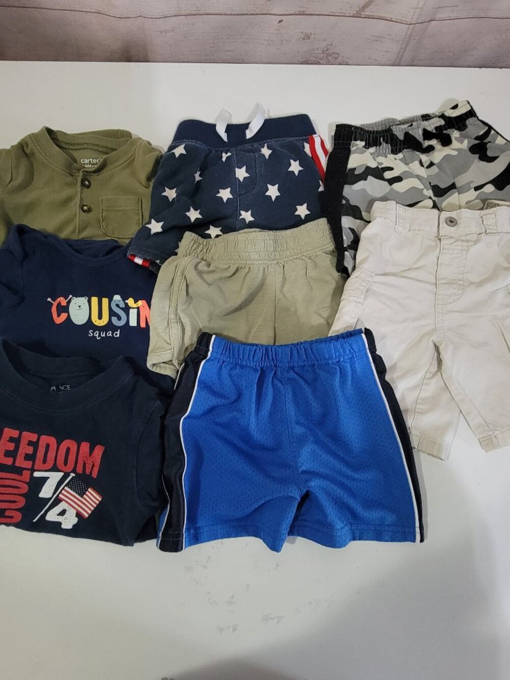 Infant Baby Boy Toddler Lot 18 Months Bodysuit Tee Shirt Shorts Clothes 8 Pieces